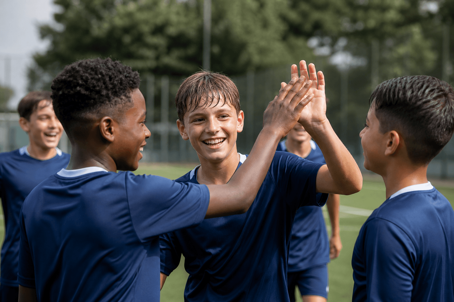 Youth players celebrating a development milestone together